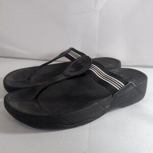 Fit Flops 9 Walkstar Sandals Black White Stripe Thong Flip Flops Wedge 032-00